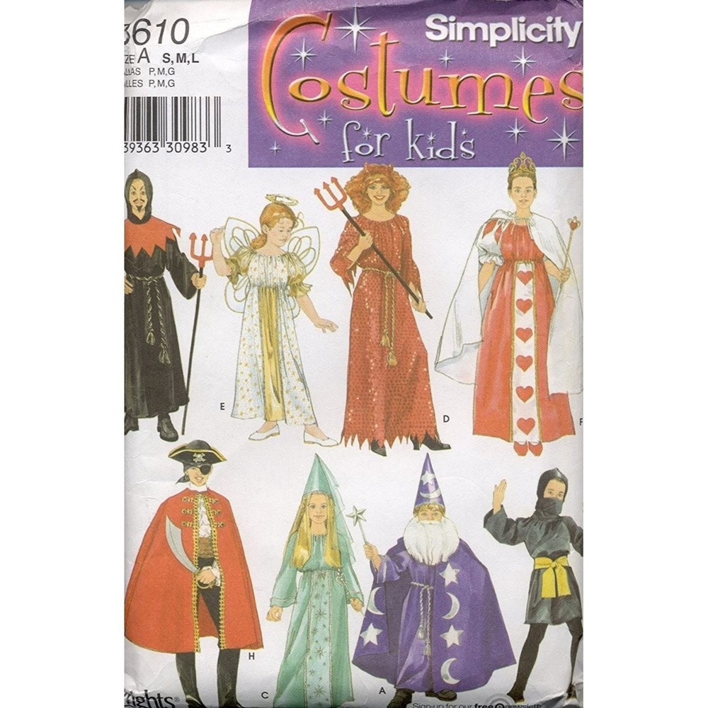Simplicity Sewing Pattern 3610 Costume Child Size S-L Wizard Witch Ninja